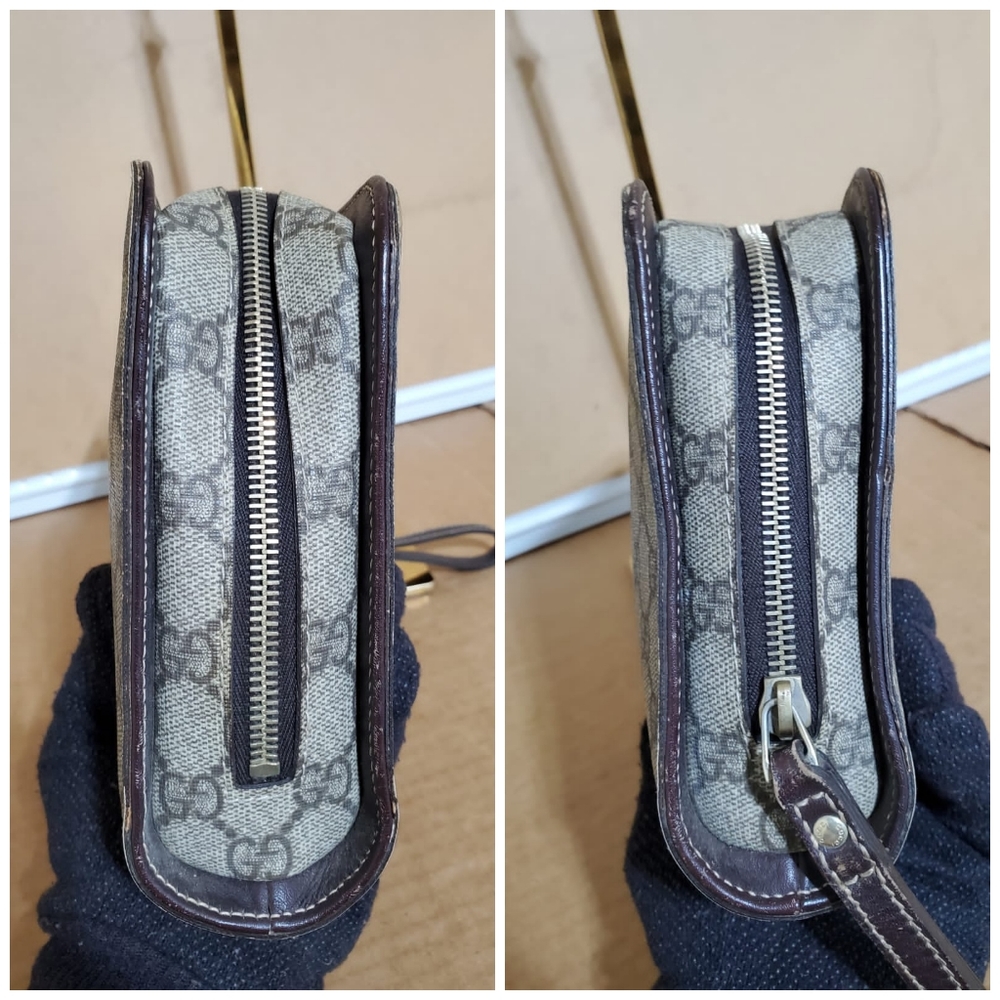 Gucci Gg Supreme Beige/Brown Leather Wristlet - Picture 10 of 13